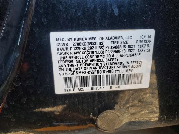 2015 HONDA PILOT EX-L — VINS