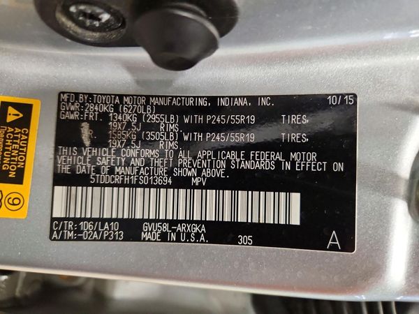 2015 TOYOTA HIGHLANDER Base/Hybrid — VINS