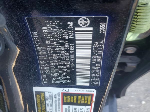 2017 TOYOTA CAMRY LE/SE/XLE/XSE — VINS