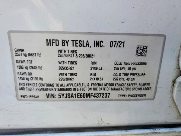 2021 TESLA MODEL S — VINS