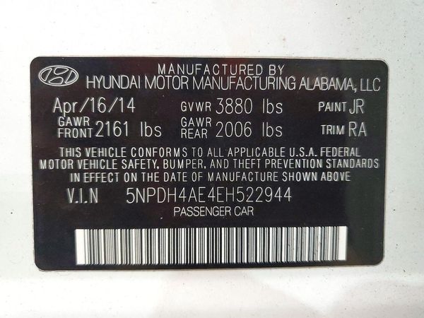 2014 HYUNDAI ELANTRA GLS(Middle) — VINS
