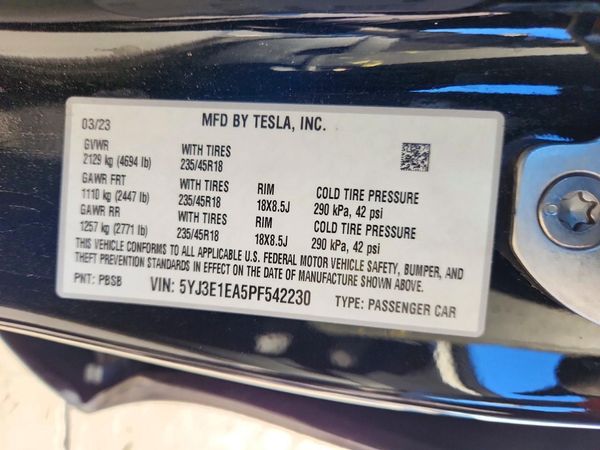2023 TESLA MODEL 3 — VINS