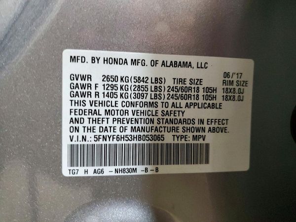 2017 HONDA PILOT EXL — VINS