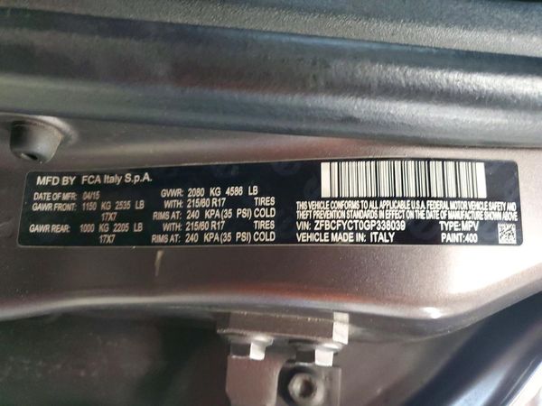 2016 FIAT 500 TREKKING — VINS