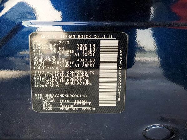 2019 NISSAN ARMADA — VINS