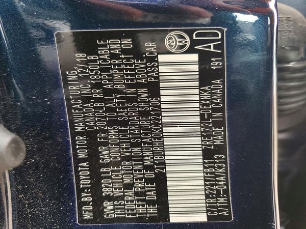 2019 TOYOTA COROLLA L/LE/SE/XLE/XSE