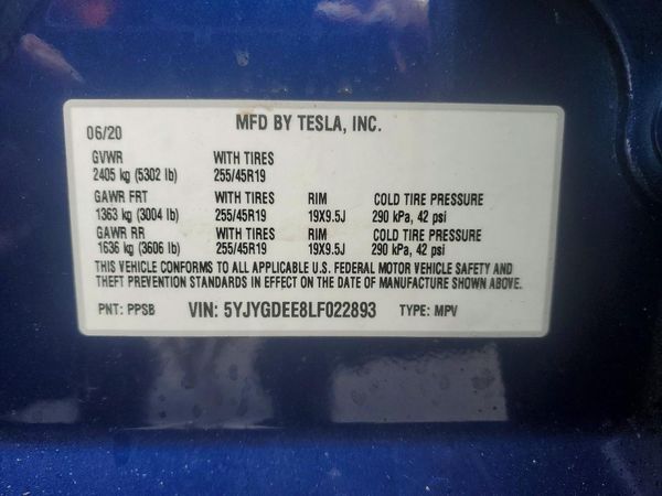2020 TESLA MODEL Y