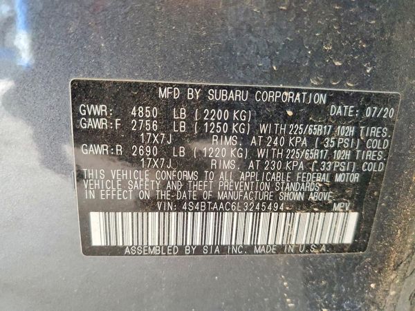2020 SUBARU OUTBACK Base — VINS