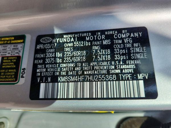 2017 HYUNDAI SANTA FE GI — VINS