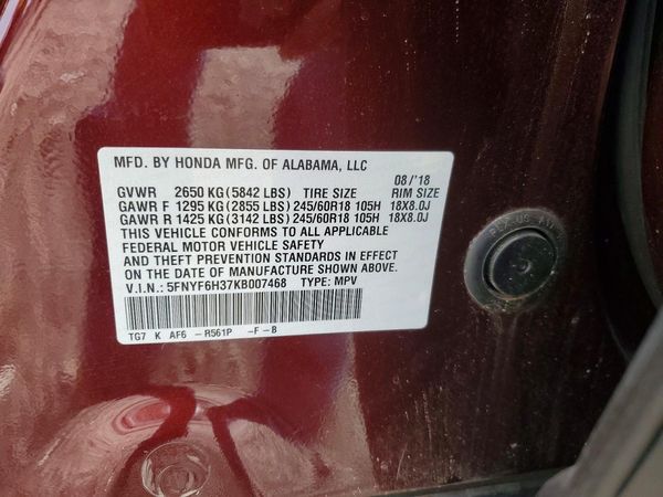 2019 HONDA PILOT EX