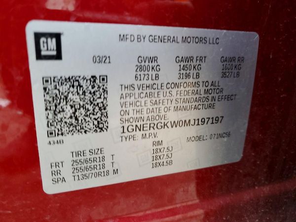2021 CHEVROLET TRAVERSE LT — VINS