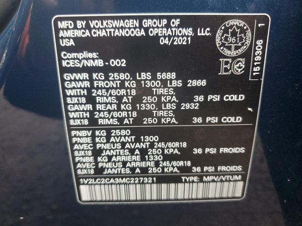 2021 VOLKSWAGEN ATLAS CROSS SPORT 4Motion SE
