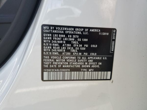 2020 VOLKSWAGEN ATLAS CROSS SPORT 4Motion S — VINS