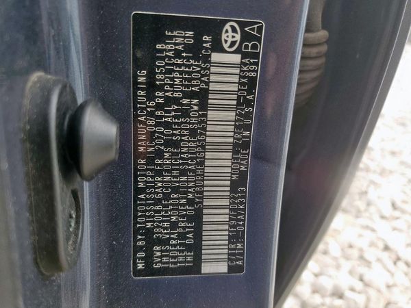 2016 TOYOTA COROLLA L/LE