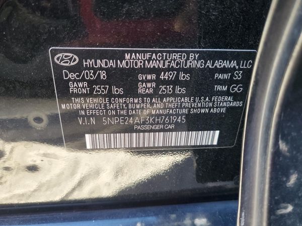 2019 HYUNDAI SONATA