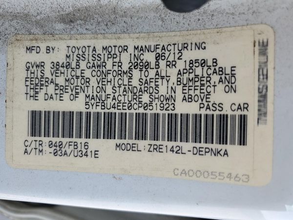 2012 TOYOTA COROLLA