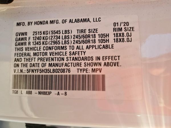 2020 HONDA PILOT EX