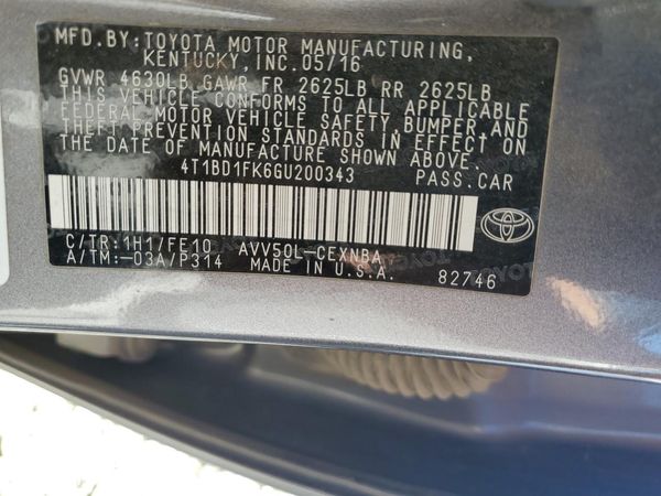 2016 TOYOTA CAMRY Hybrid — VINS