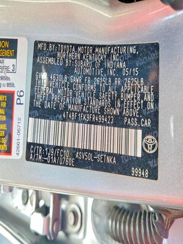 2015 TOYOTA CAMRY — VINS