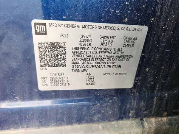 2022 CHEVROLET EQUINOX LT (1LT) — VINS