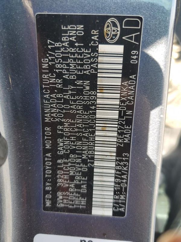 2018 TOYOTA COROLLA L/LE/SE/XLE/XSE
