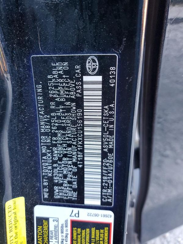 2012 TOYOTA CAMRY