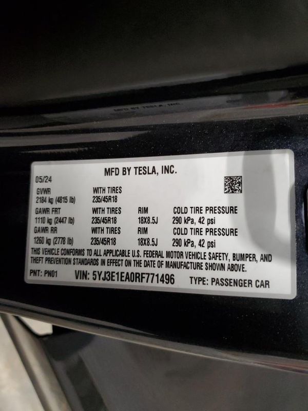 2024 TESLA MODEL 3 — VINS