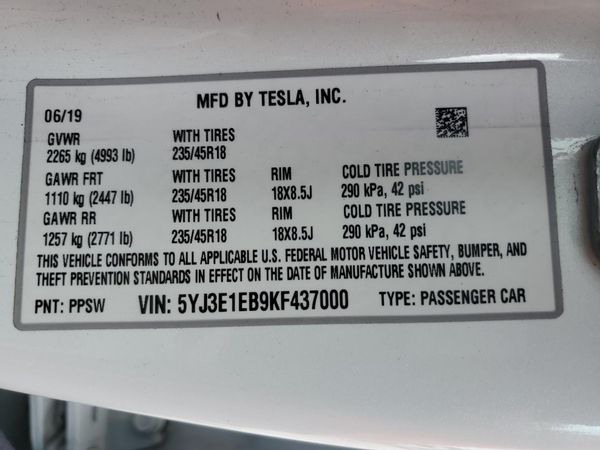 2019 TESLA MODEL 3
