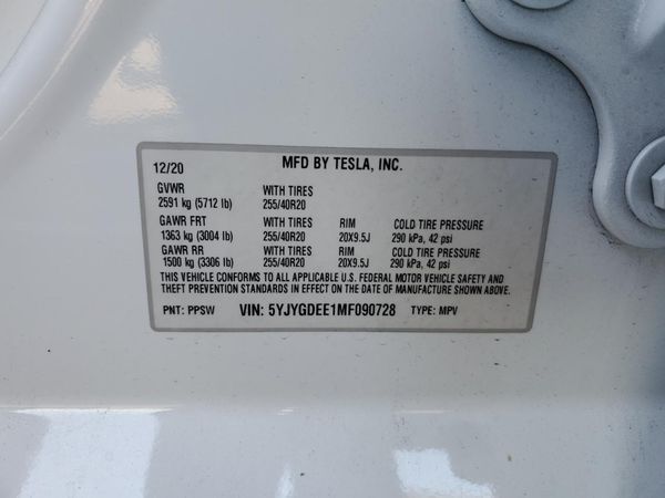 2021 TESLA MODEL Y — VINS