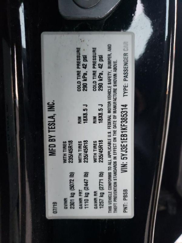 2019 TESLA MODEL 3