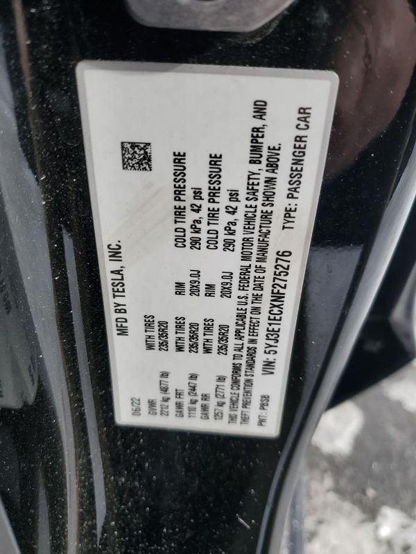 2022 TESLA MODEL 3