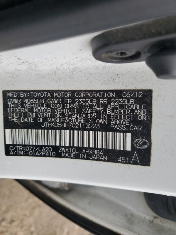 2012 LEXUS CT 200h
