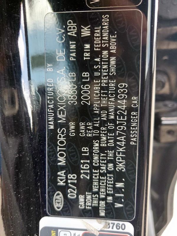 2018 KIA FORTE LX Base — VINS