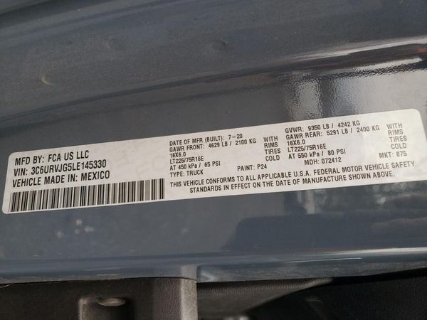 2020 RAM PROMASTER VF