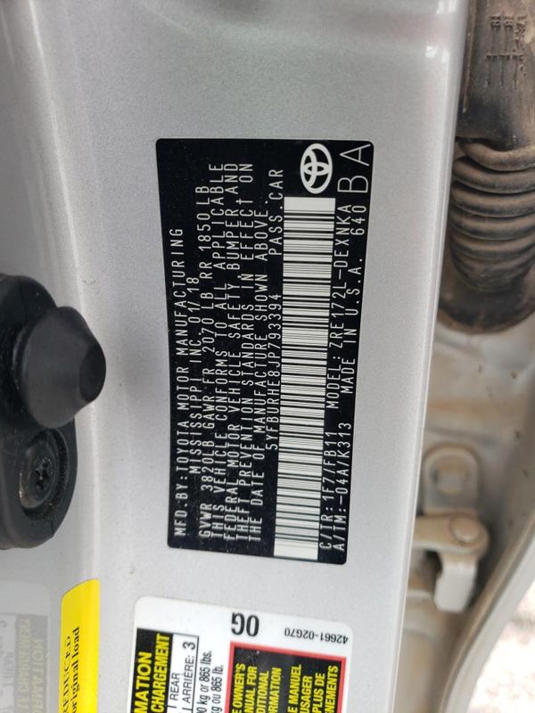 2018 TOYOTA COROLLA L/LE/SE/XLE/XSE