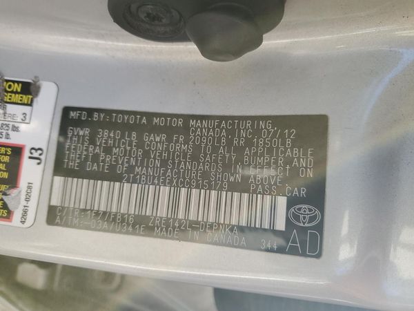 2012 TOYOTA COROLLA