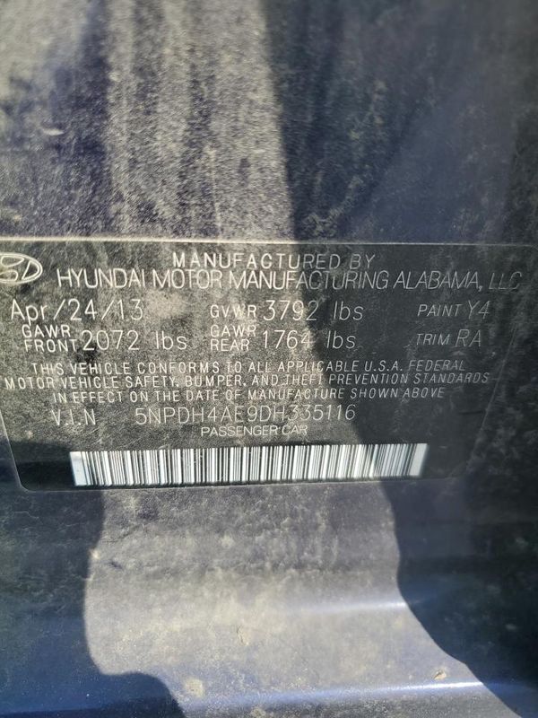 2013 HYUNDAI ELANTRA — VINS