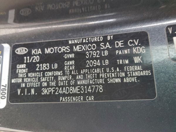 2021 KIA FORTE FE, LXS