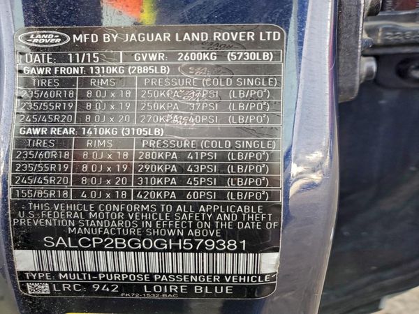 2016 LAND ROVER DISCOVERY SE — VINS