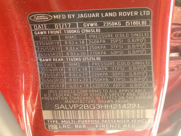 2017 LAND ROVER RANGE ROVER EVOQUE SE