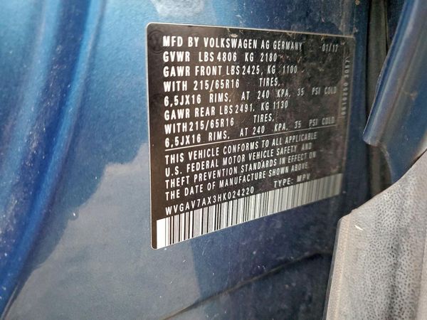 2017 VOLKSWAGEN TIGUAN S, Limited