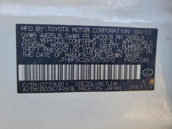 2012 LEXUS IS
