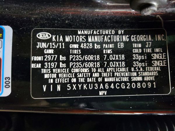 2012 KIA SORENTO GLS(Middle grade) — VINS